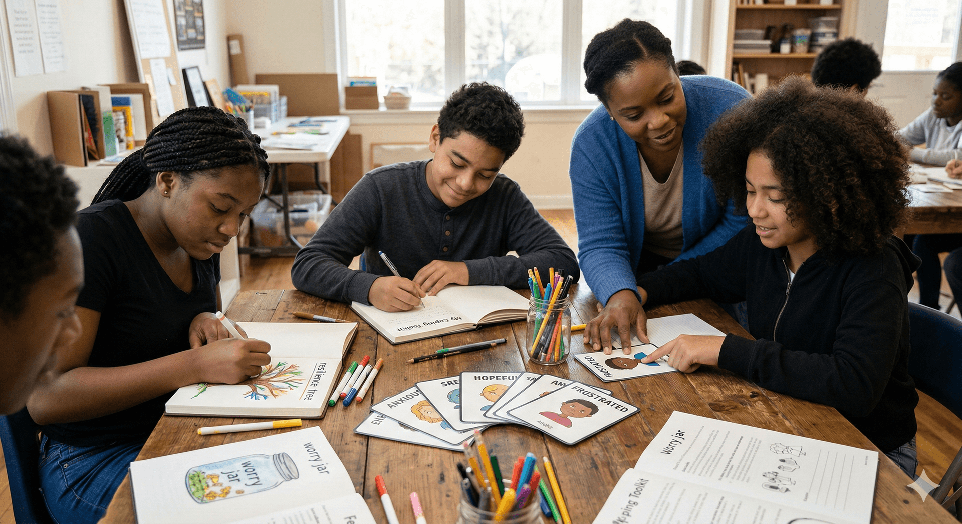 Students working on emotional learning activities